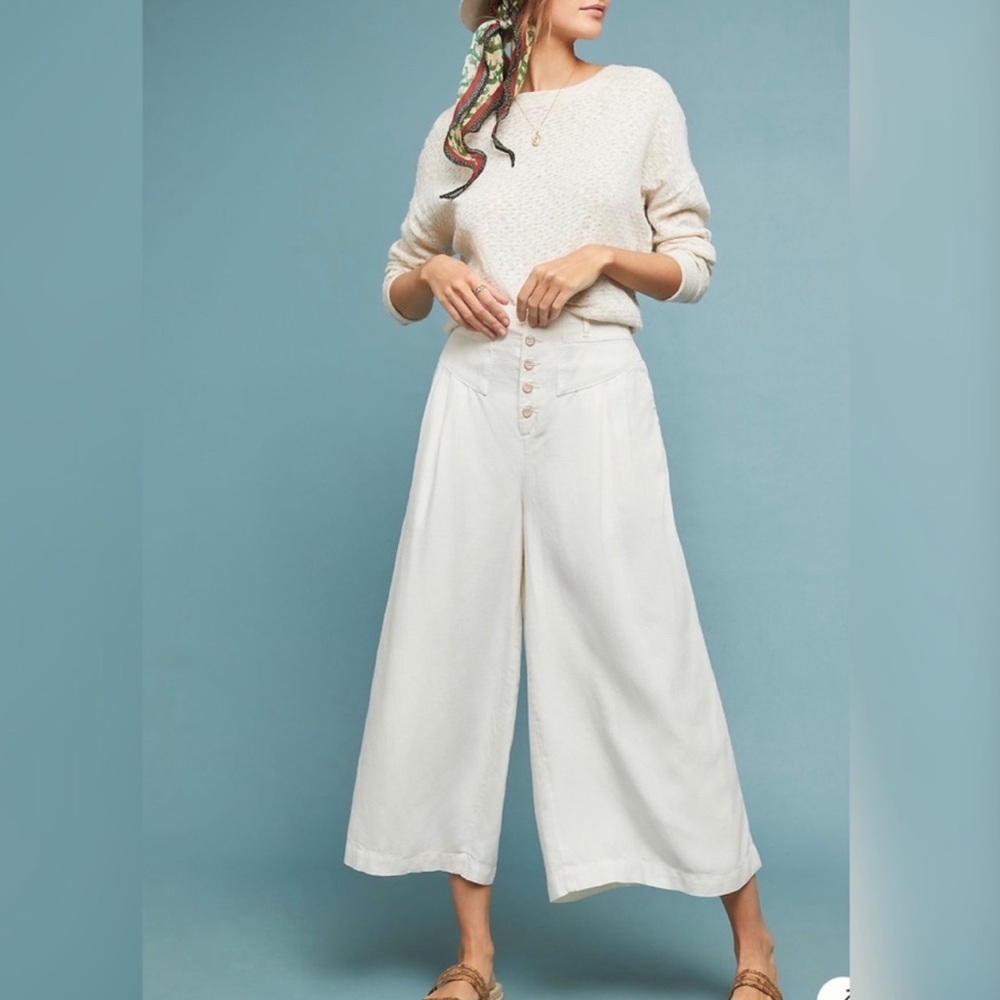 Anthropologie Cream Oceanside Cropped Wide-Leg Pants S